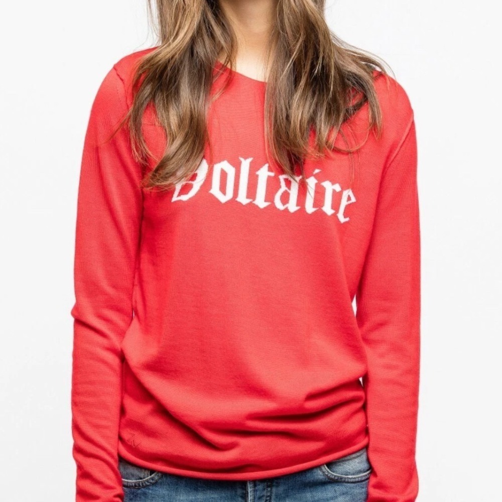 Zadig Voltaire Red Long Sleeve Voltaire Logo Knit Sweater Top Womens M